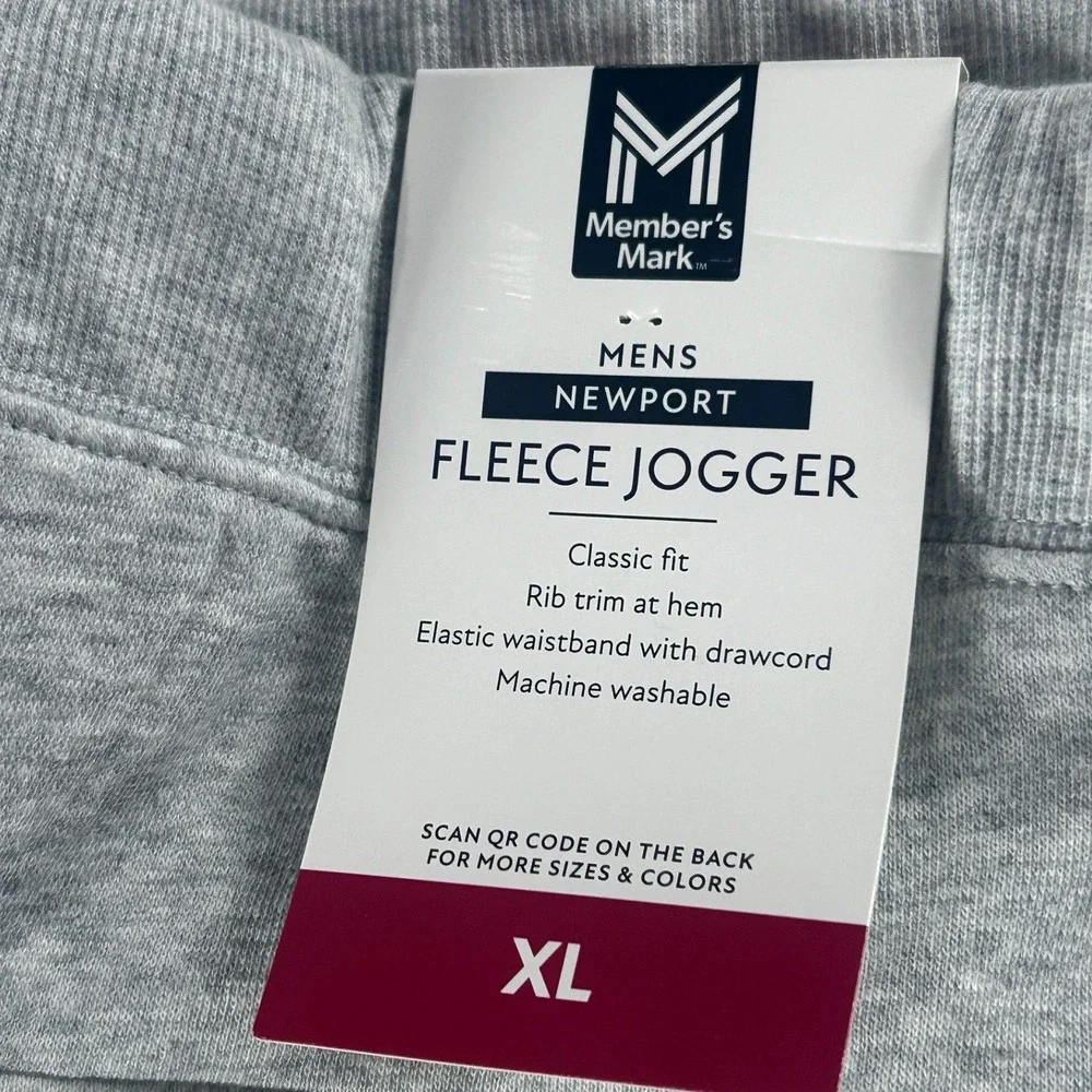 Members Mark Mens Newport Fleece Jogger XL Heather Gray Athletic Sweatpants‎ NEW